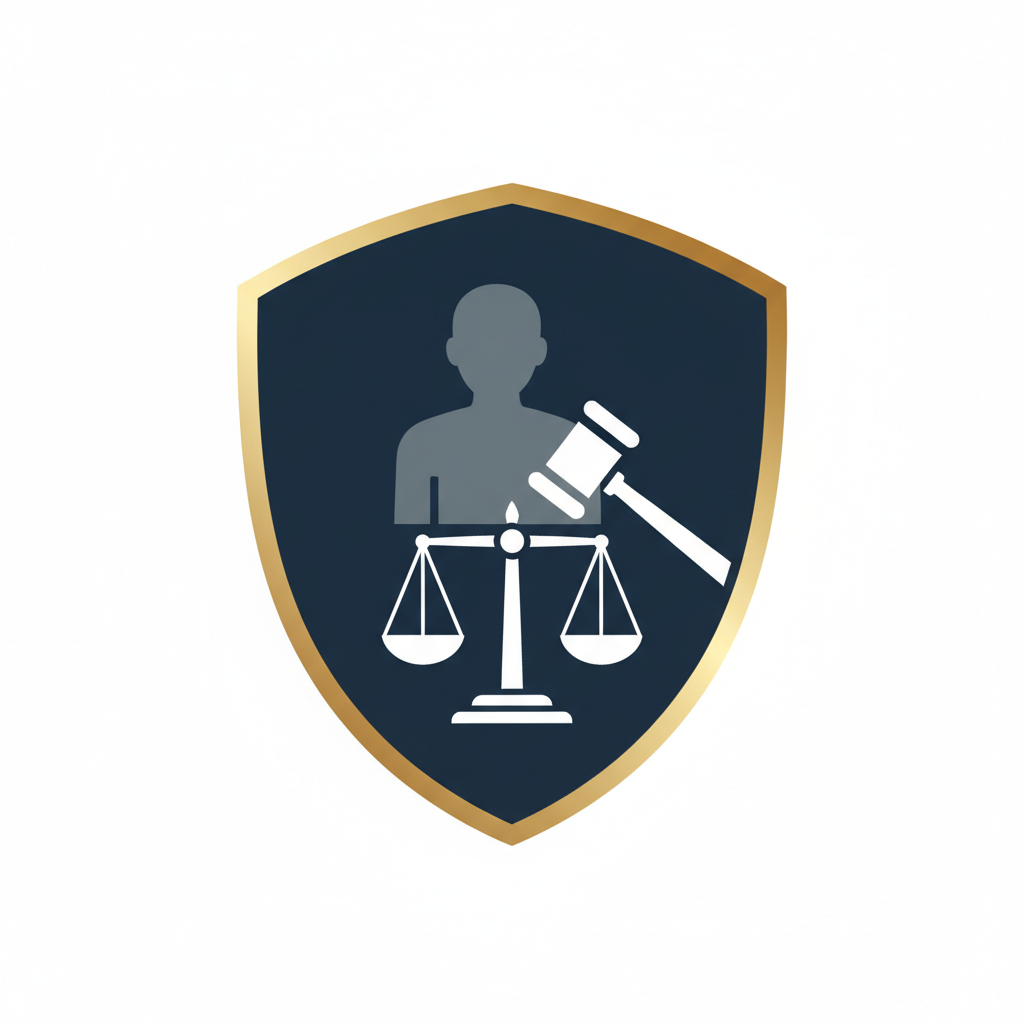 Image showing legal protection and support through a shield, scales, and gavel, for those affected by domestic assault.